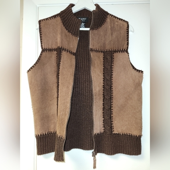 VINTAGE PLANET & COMPANY BROWN PATCH LEATHER CABLE KNIT ZIP SWEATER VEST SIZE M - Picture 10 of 10